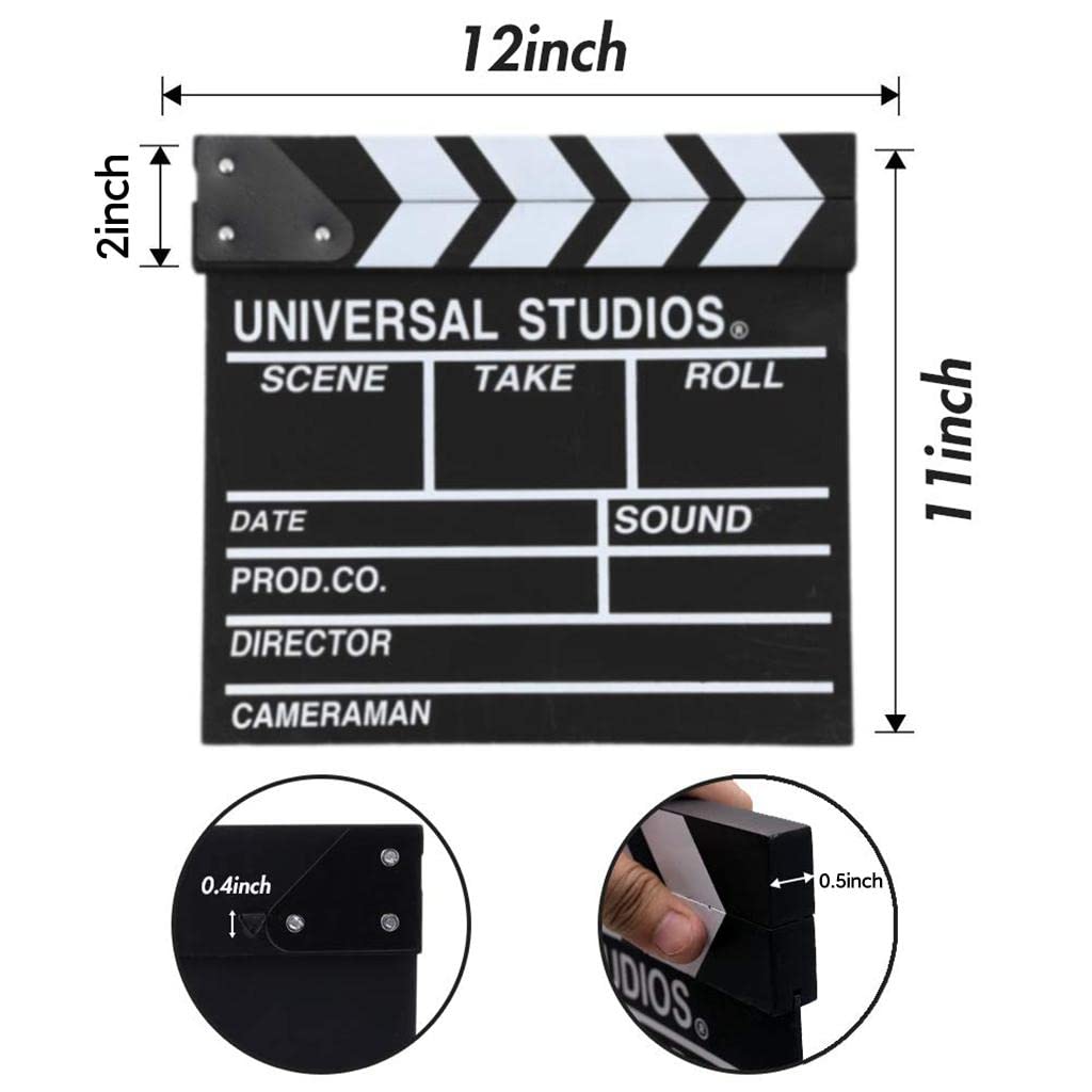Movie Film Clap Board, 12''X11'' Hollywood Clapper Board Wooden Film Movie Clapboard Accessory With Black & White