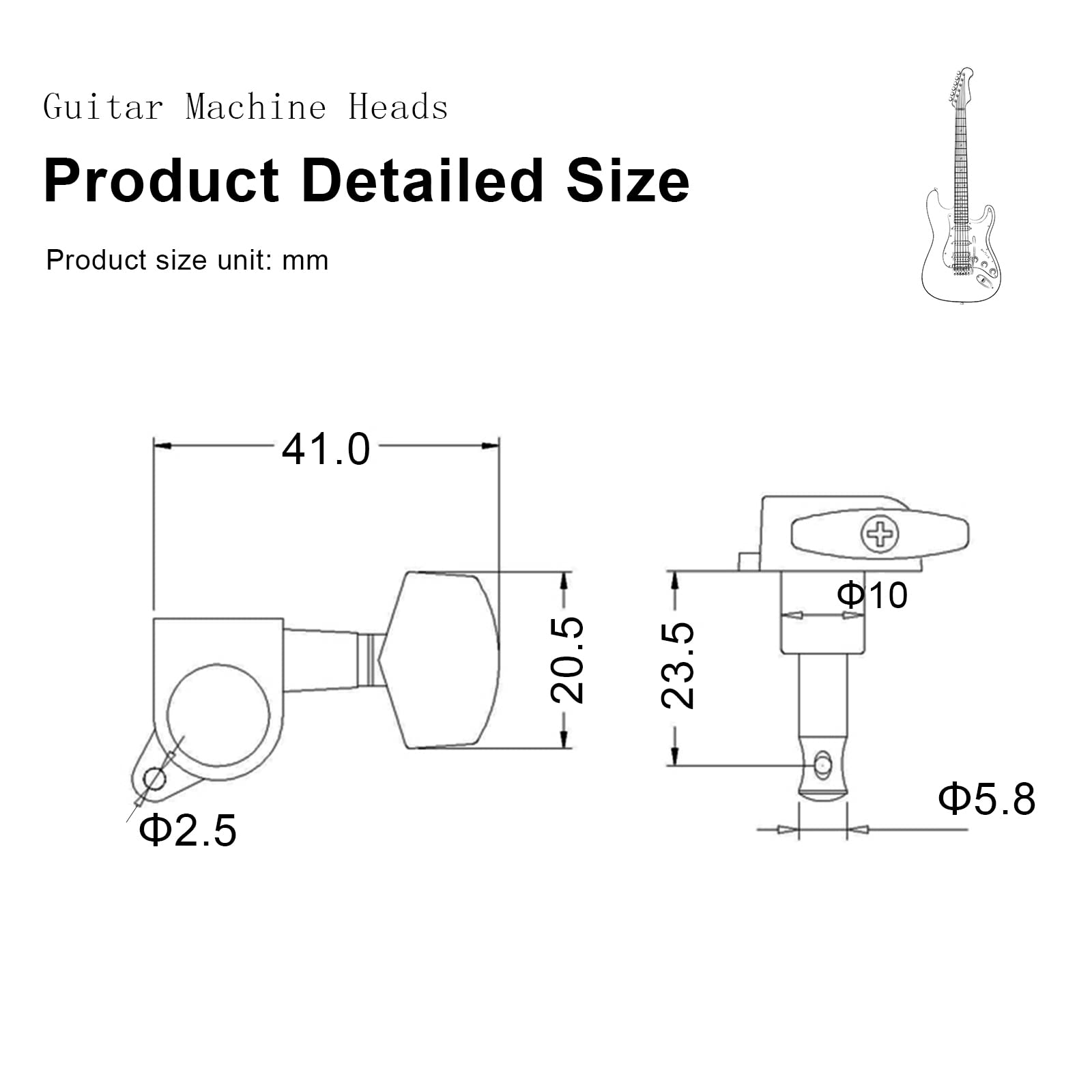Saphue 6 Pieces 6R Guitar Tuner Pegs,Big Square Sealed Guitar Tuning Pegs Tuners Machine Heads,For Acoustic Or Electric Guitar (