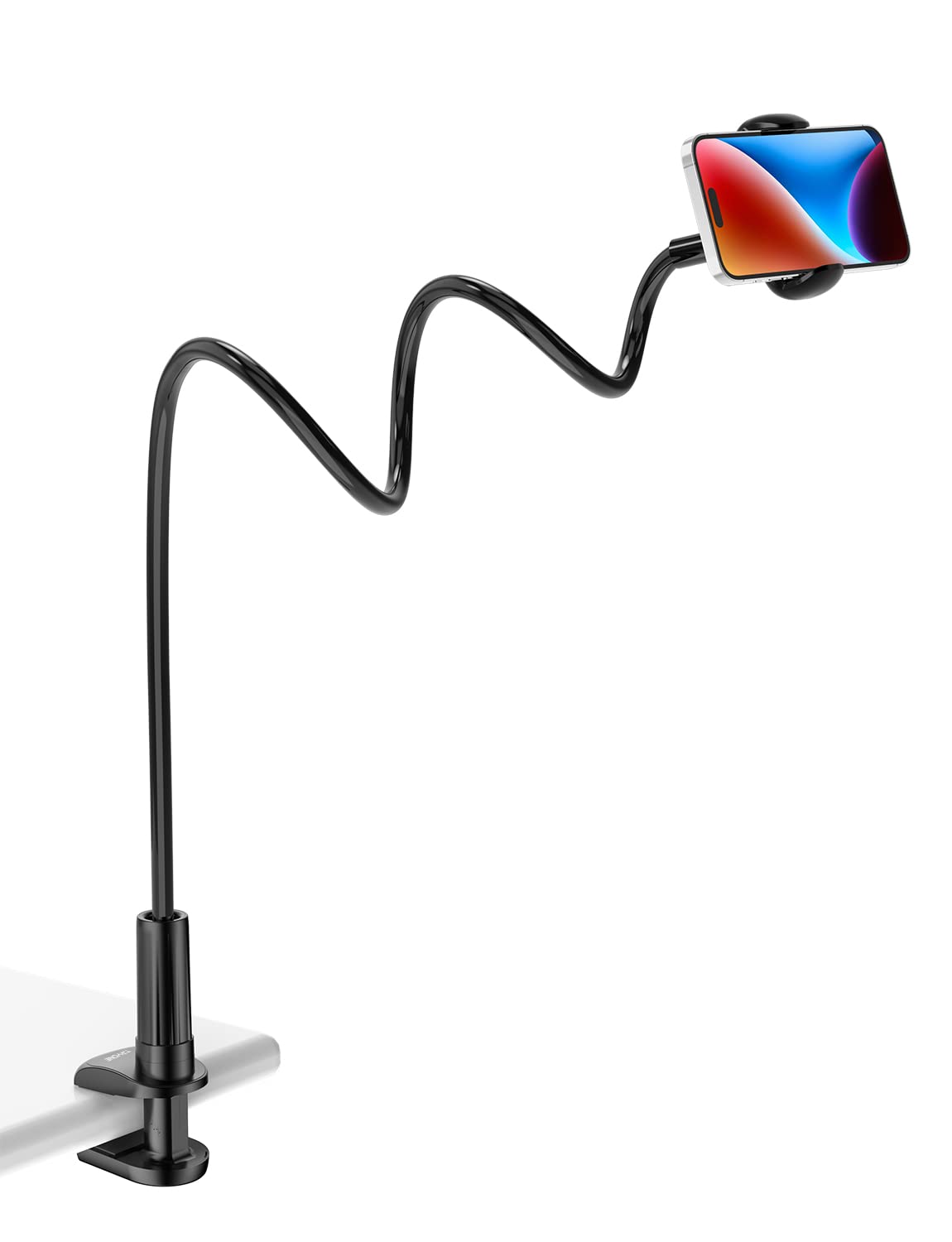 Tryone Gooseneck Phone Holder Stand for Bed Flexible Arm Adjustable Cell Phones Mount Clamp on Desk Bedframe Compatible with iPhone 14 Pro Max 13 12 11 X SE Series/Samsung S22 or Other 4' 7' Devices