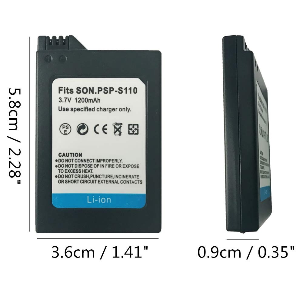 Tfseven 2Pcs Psp S110 1200Mah Rechargeable Lithium Ion Replacement Sony Psp Slim Battery + Ac Adapter 5V 2A Wall Travel Power Su