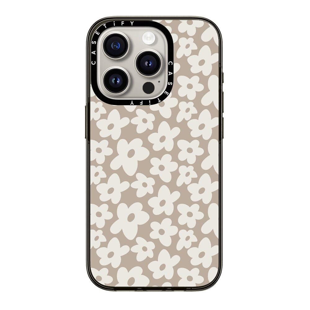 Casetify Compact Case For Iphone 15 Pro [2X Military Grade Drop Tested / 4Ft Drop Protection]   Natural Flower   Clear Black