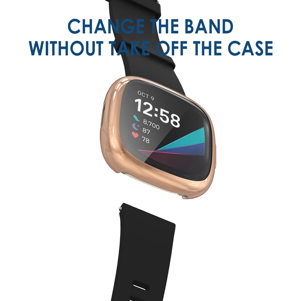 Simpeak 5-Pack Screen Protector Compatible With Fitbit Sense 2/Versa 4 Smartwatch, Soft Tpu Plated Bumper Case Full Protection P