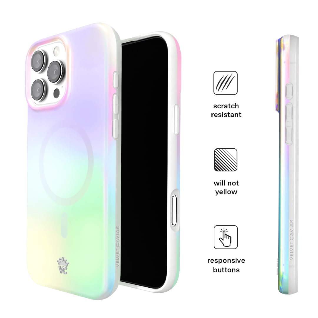 Velvet Caviar For Iphone 16 Pro Case Ombre [8Ft Drop Tested]   Cute Protective Phone Cases (Iridescent White Opal)