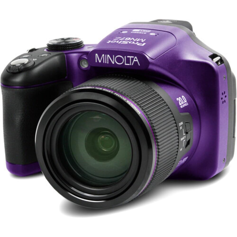 Minolta Pro Shot 20 Mega Pixel HD Digital Camera with 67x Optical Zoom, Full 1080p HD Video & 16GB SD Card (Purple)