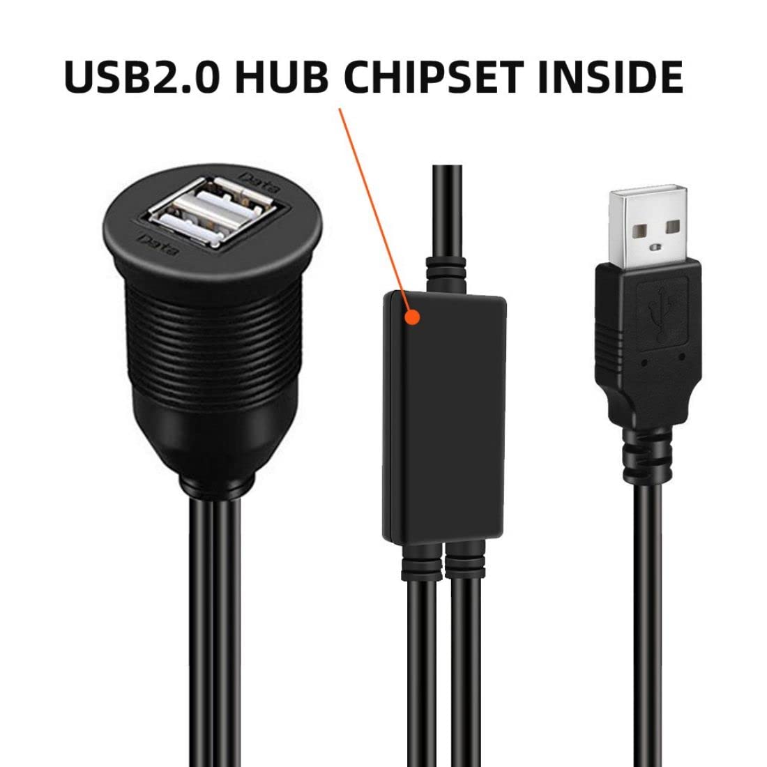 Chenyang Usb 2.0 Flush Mount 1 Male To 2 Female Extension Cable For Car Dashboard Panel Mount Waterproof Dustproof