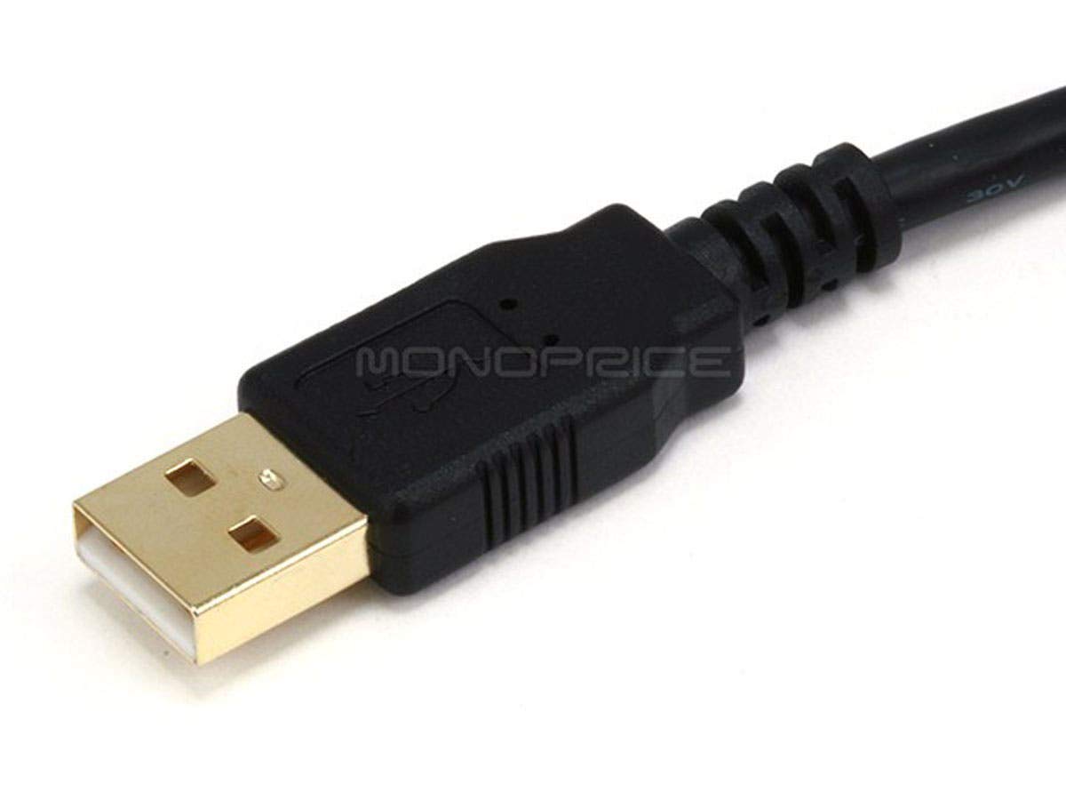 Monoprice 10 Feet Usb 2.0 A Male To A Female Extension 28/24Awg Cable (Gold Plated) (105434),Black