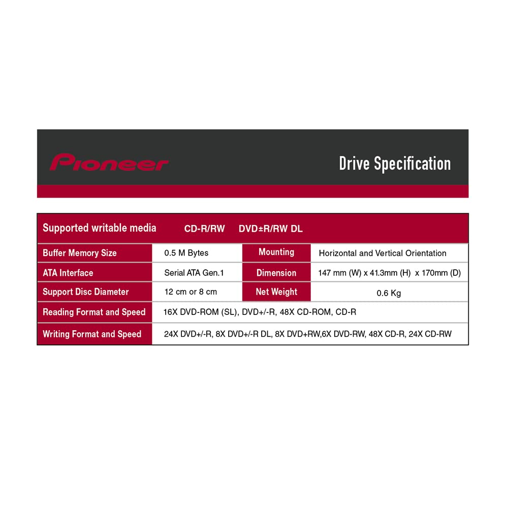 Digital Pioneer Dvr-S21Wbk/Plus 24X Sata Dvd/Rw Dual Layer Burner Drive Writer - Black Bulk