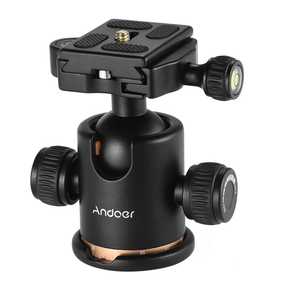 Andoer Camera Tripod Ball Head Ballhead Slr Ball And Socket Head Tripod Head Ball Head Mount Camera Tripod Ball Head Ball Head Tripod Mount With 1/4 Quick Release Plate, Max. Load 17.64Lbs/8Kg