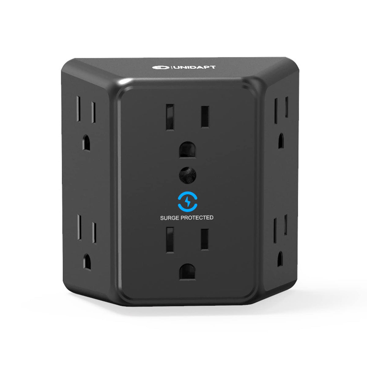 Multi Plug 6 Outlet Extender, Unidapt Black Surge Protector Wall Splitter, 1800J Power Strip 3 Side Wide Spaced Adapter Multiple