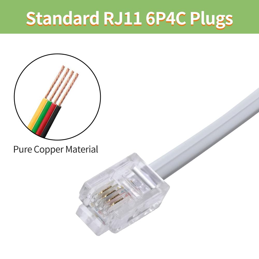 Xanham Phone Cable 2 Way Splitter Rj11 6P4C Telephone Line Cord Adapter With 3 Inch Cable For Landline Phone Wire, Black, Av0120