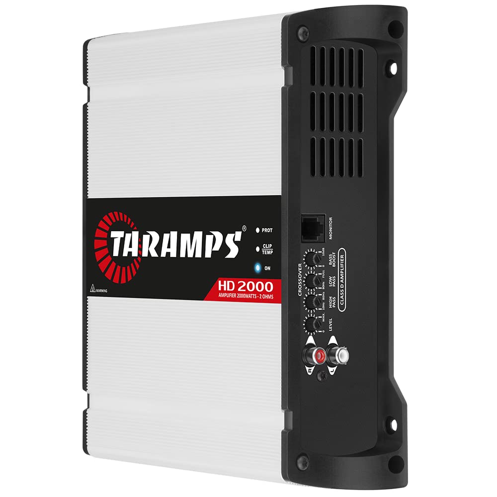 Taramp's HD 2000 2 Ohm Monoblock Class D Amplifier, 2000 Watts RMS, Full Range Car Audio, LED Monitor, White