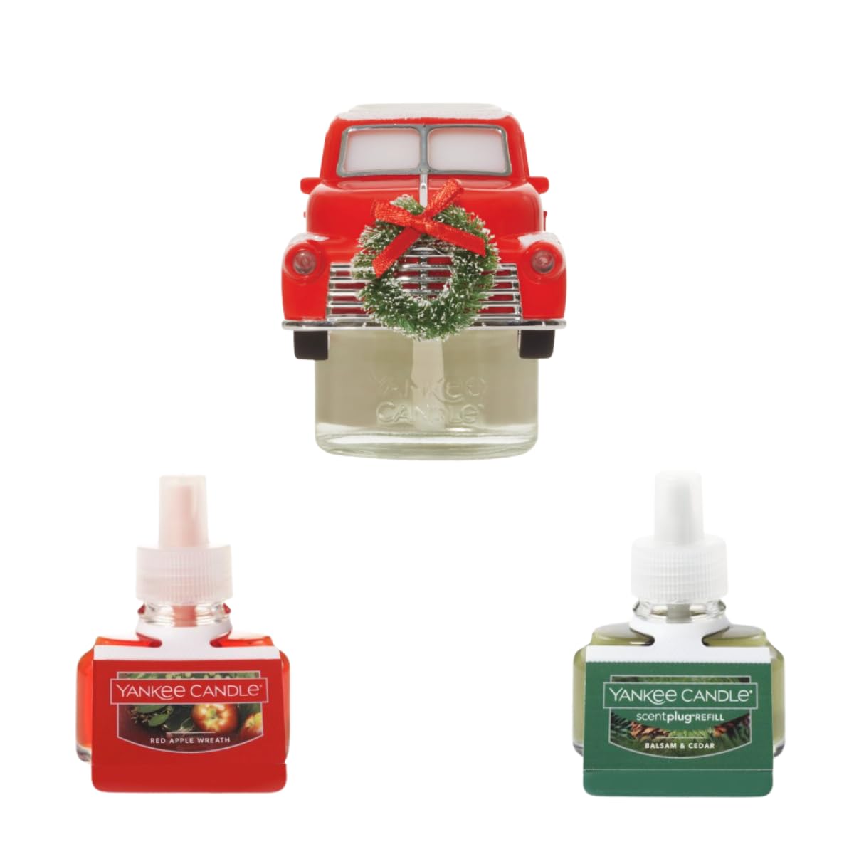 Yankee Candle Christmas Cabin Variety Pack - Scent Plug Diffuser Holiday Truck With Light Sensor, Scent Plug Refill Red Apple Wr