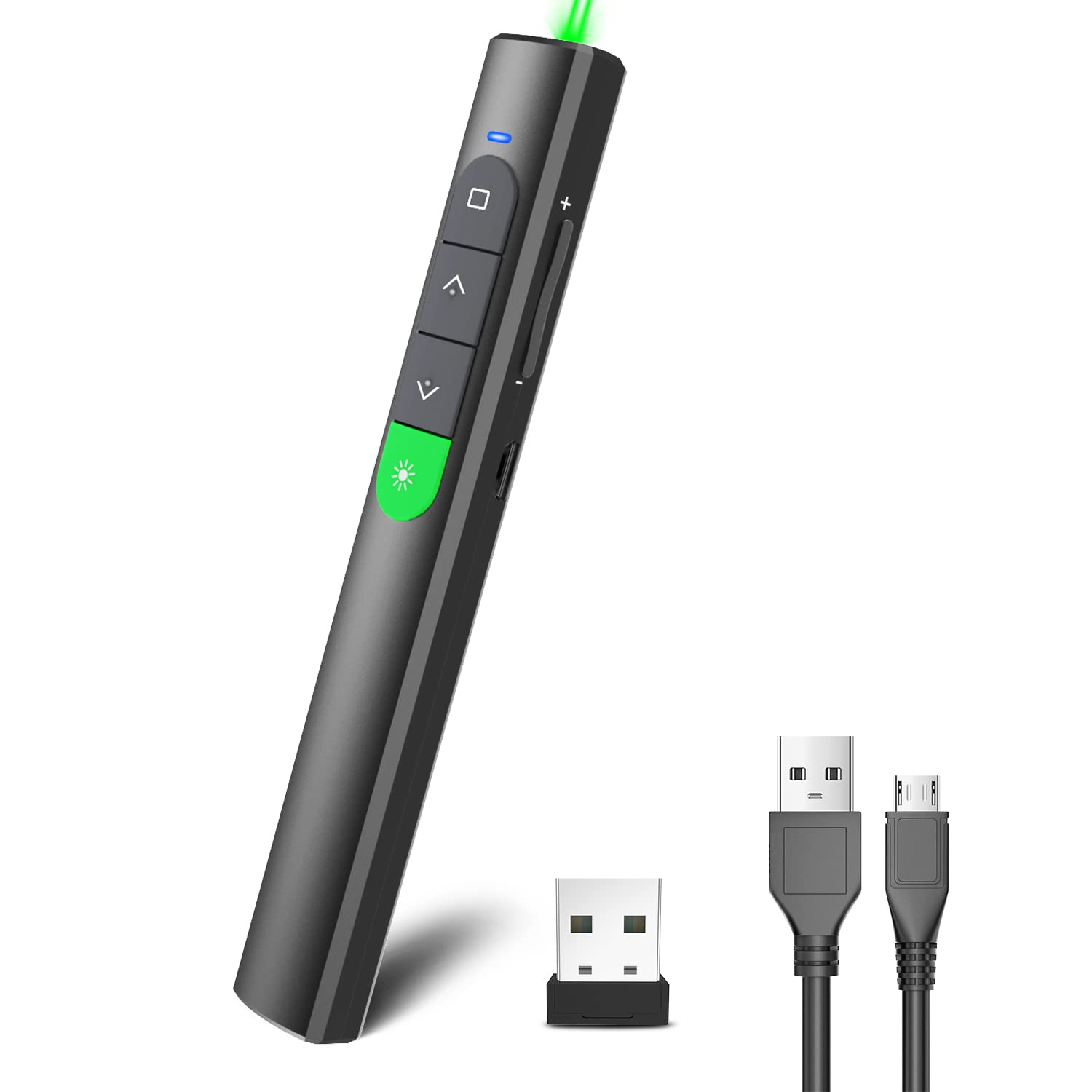 Wireless Presentation Clicker Powerpoint Presenter Remote: Rechargeable Green Laser Pointer Clickers For Computer/Mac/Ppt/Slides