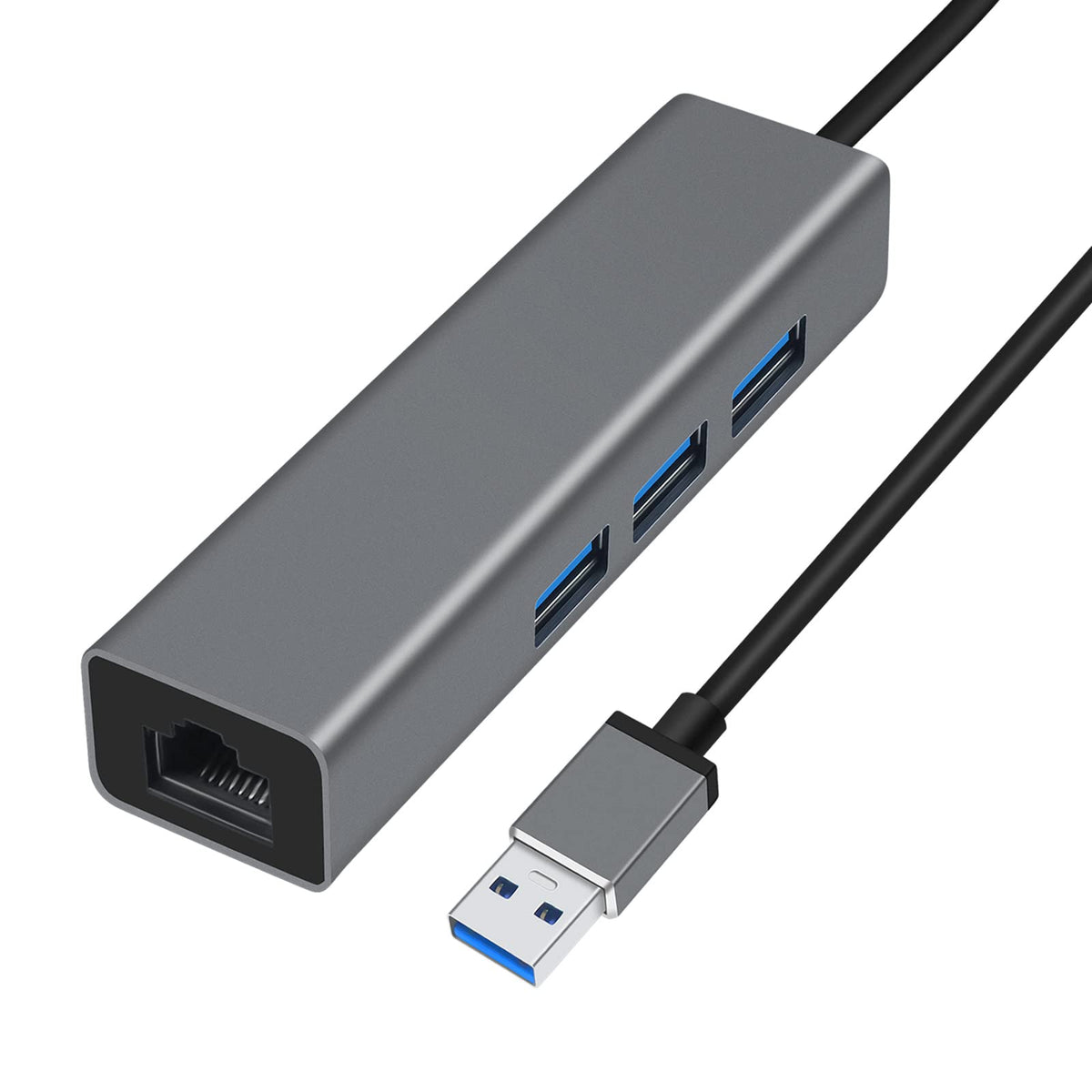 Dtech 3 Port Usb To Ethernet Adapter Usb 3.0 Hub 10/100/1000 Mbps Gigabit Wired Network Cable Converter For Laptop Notebook Desk
