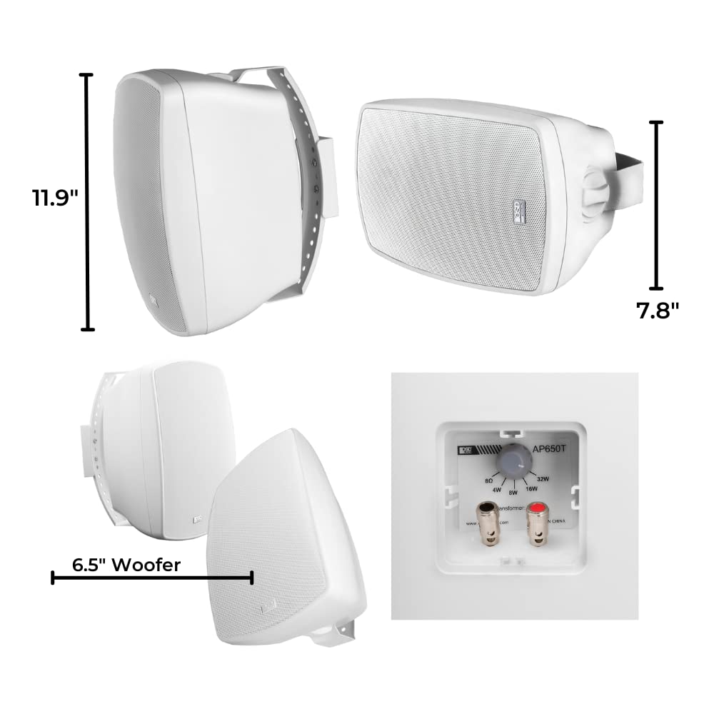 OSD Audio 6.5" Outdoor Patio Speaker Pair, 150W, IP54 Weather Resistant, White, Model AP650