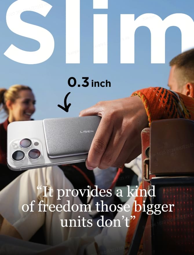 Lisen 0.3 Ultra Slim Magsafe Power Bank For Iphone,[All Alloy] 5,000Mah Magnetic Power Bank For Iphone,Magsafe Battery Pack For