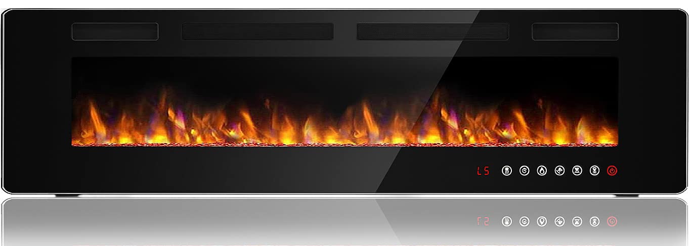 Bossin 72 Inch Ultra Thin Silence Linear Electric Fireplace, Recessed Wall Mounted Fireplace, Fit For 2 X 4 And 2 X 6 Stud, 12 A