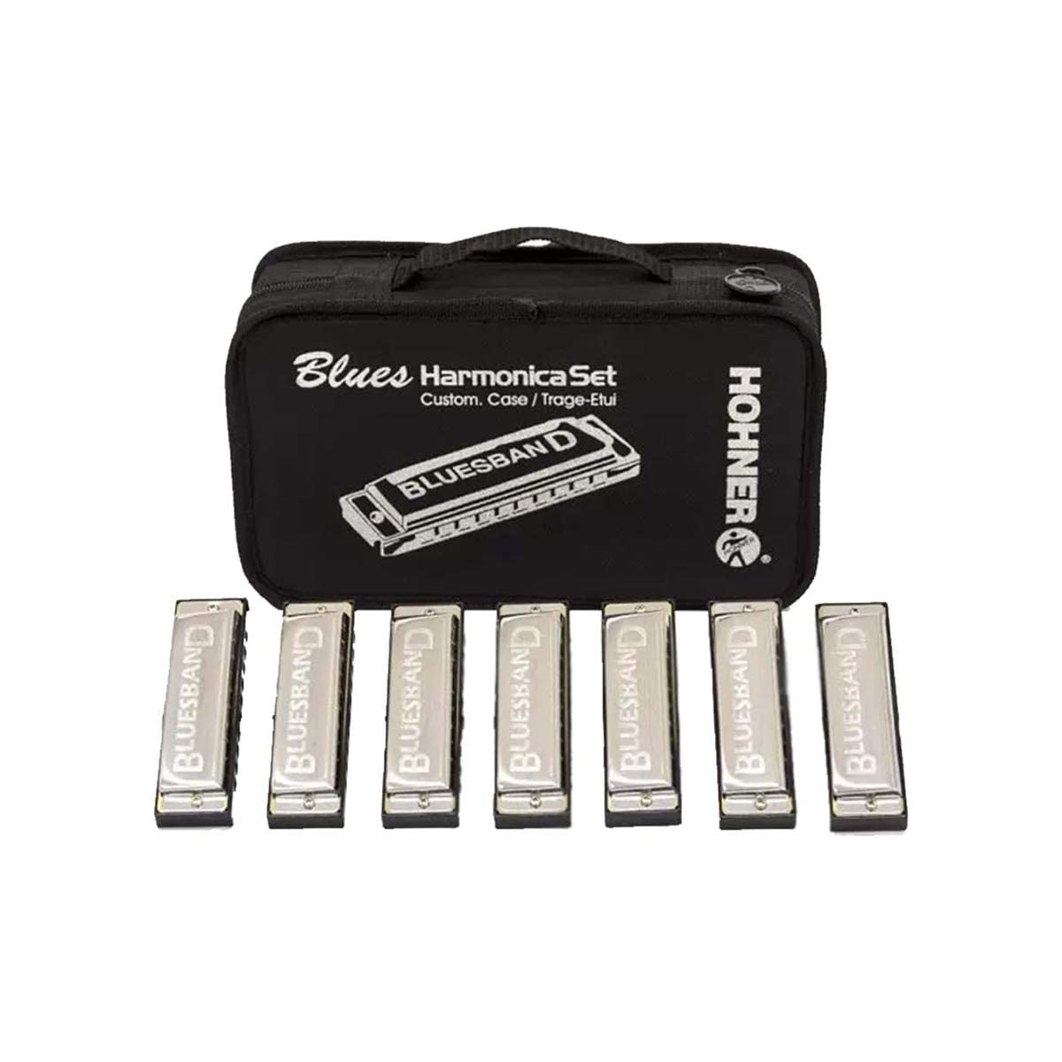 Hohner Accordions 1501/7 Bluesband Harmonica 7 Piece Set With Carrying Case, Chrome