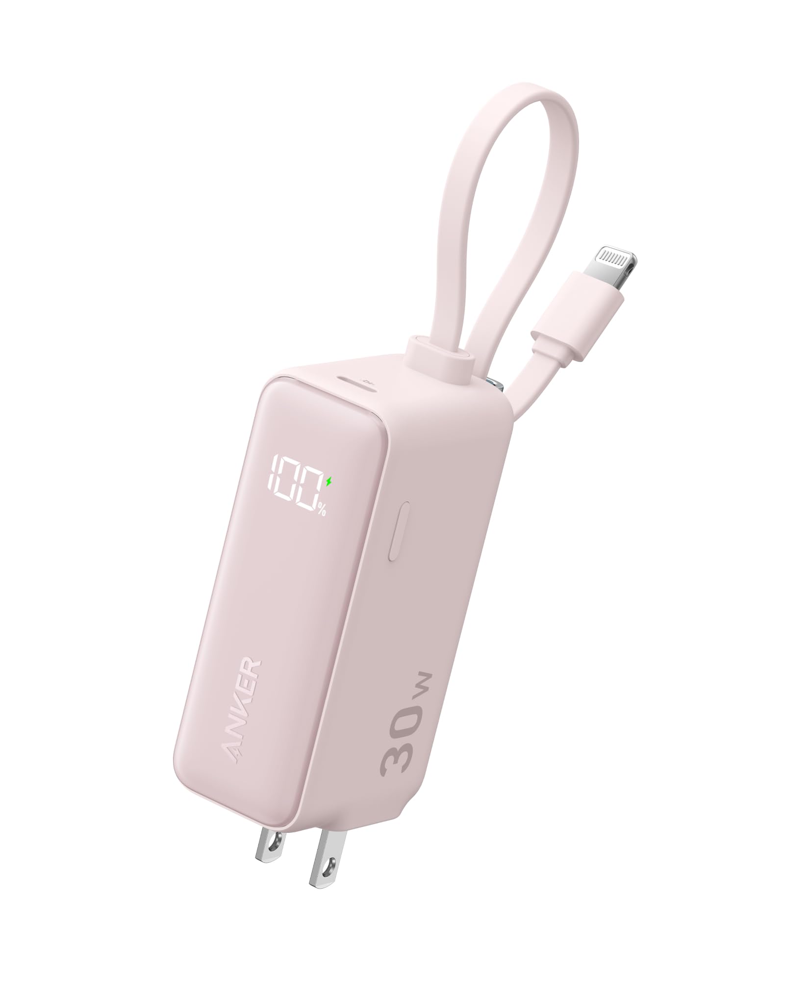 Anker 3 In 1 Power Bank, 5000Mah Portable Charger With Built In Lightning Cable And Foldable Ac Plug, 30W Max Compact Battery Pa