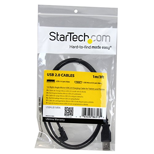 Startech.Com 1M 3 Ft Micro Usb Charge And Sync Cable   Right Angle Micro Usb   M/M   Usb To Micro Usb Charging Cable   30/24 Awg
