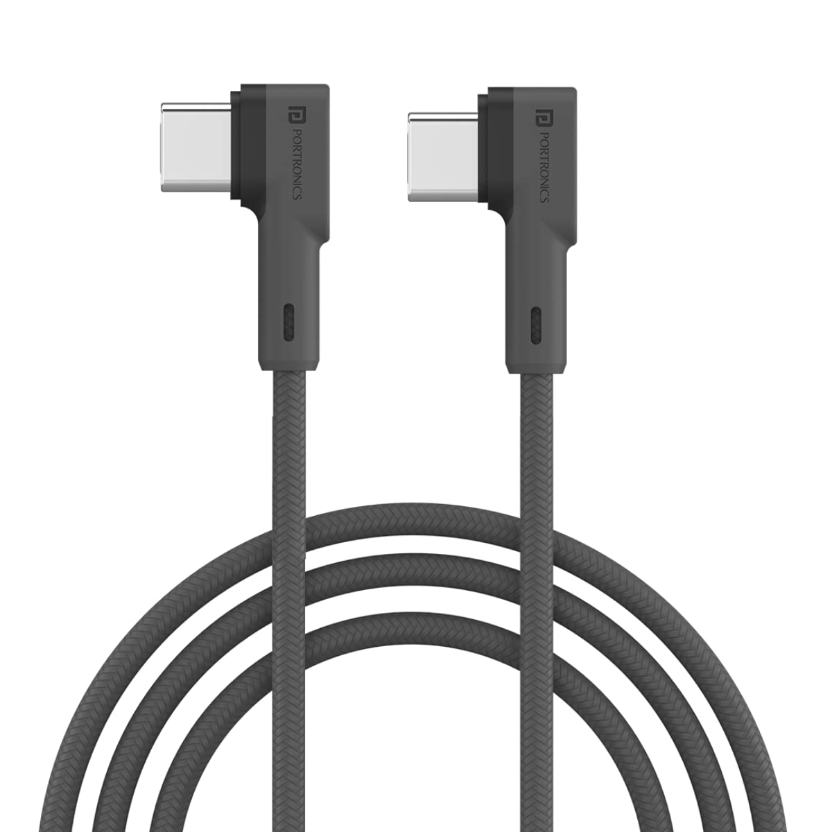 Portronics Konnect L 60W PD Type C to Type C Mobile Charging Cable, 1.2M, Fast Data Sync, Tangle Resistant, TPE+Nylon Braided(Gr