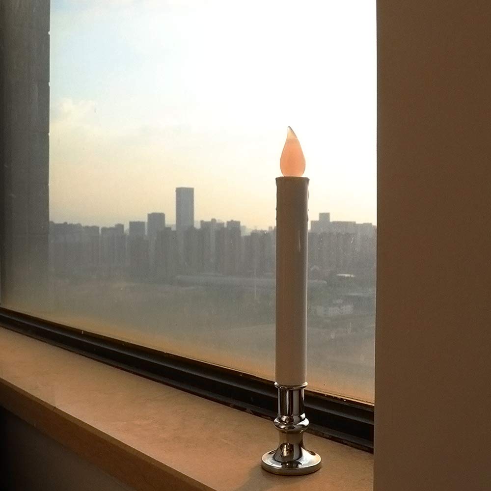 Wondise Flameless Window Candles With Remote And Timer, Battery Operated Silver Holders And Suction Cups White Candles For Chris