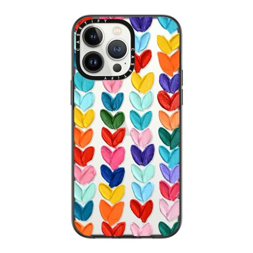 Casetify Compact Iphone 14 Pro Max Case [2X Military Grade Drop Tested / 4Ft Drop Protection]   Polka Daub Hearts   Clear Black