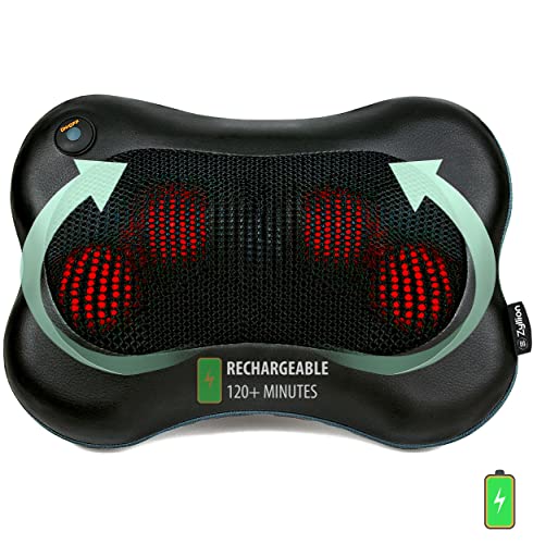 Zyllion Shiatsu Back And Neck Massager - Rechargeable 3D Kneading Deep Tissue Massage Pillow With Heat For Muscle Pain Relief, C