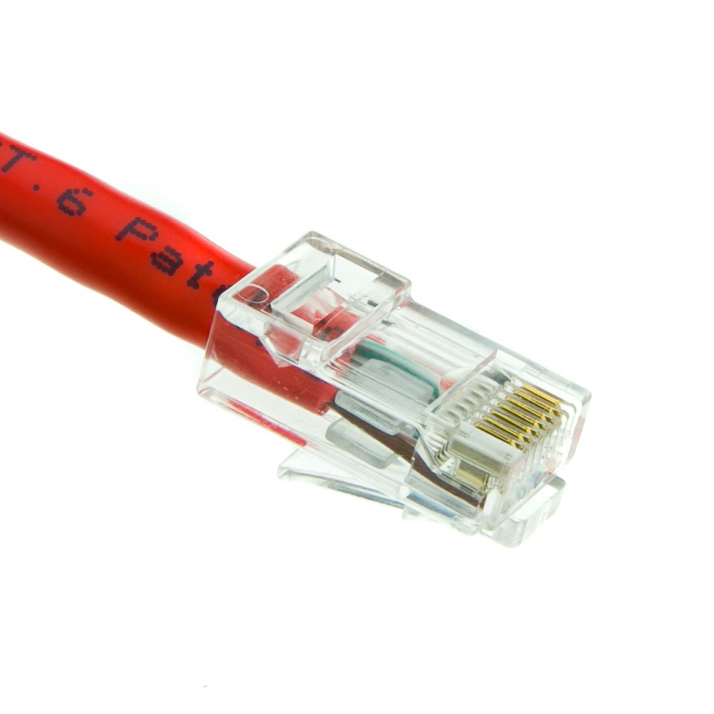 Cablewholesale 1 Foot Cat6 Red Ethernet Patch Cable, Bootless, 24Awg Network Cable With Rj45 Gold Plated Connector, 4 Pair Stran