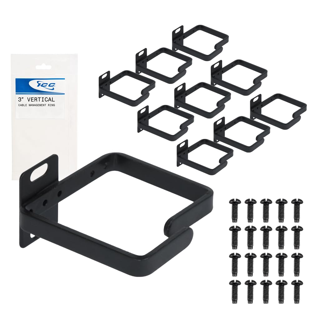 ICC 3 Metal Cable Management Ring, Vertical, Rack or Wall Mount, Pack of 10  Cable Organizer for Network Racks and Wiring Sy