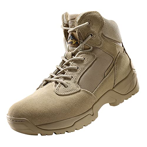 Nortiv 8 Mens Military Tactical Work Boots Side Zipper Lightweight Hiking Motorcycle Combat Boots Sand Size 9 M Us Alloy