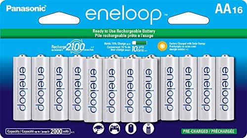 Newest Version Panasonic Eneloop 16 Pack AA NiMH Pre-Charged Rechargeable Batteries -FREE BATTERY HOLDER- Rechargeable 2100 Time
