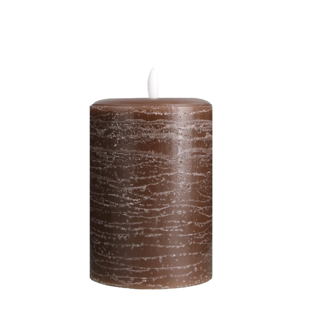 Lumipur Signature Natural Glow Flickering Flameless Led Wax Pillar Candle (3.5'' X 5'', Cocoa Brown)