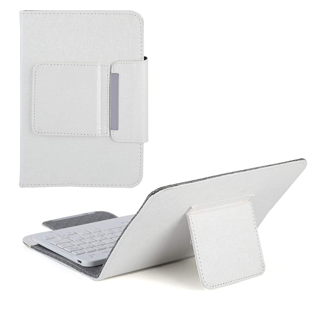 Bindpo Bluetooth Keyboard Case, Pu Leather Protective Cover With Bracket For 7 Inch Tablet And Mobile Phone(White)