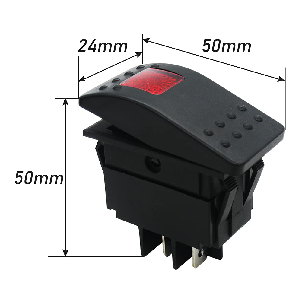 Mxuteuk 12V Red Led Light Self Locking Rocker Switch 4 Pin Spst On/Off 20A For Car Boat Marine Rk1 06N R