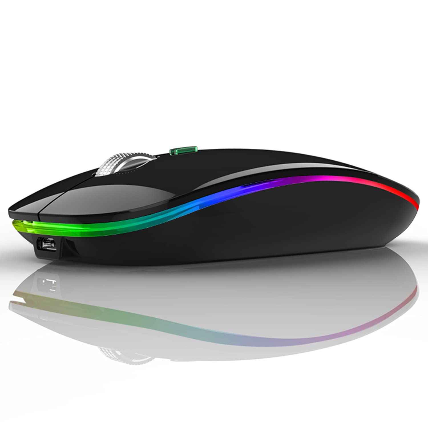Uiosmuph Led Wireless Silent Mouse, G12 Slim Rechargeable, 2.4G Portable Optical Computer Mice With Usb Receiver And Type C Adap