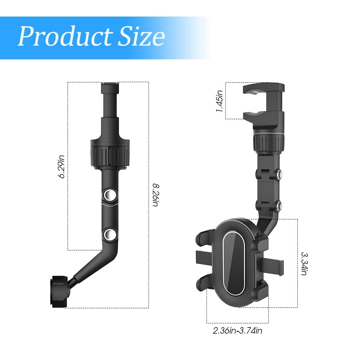 Aukepo Rearview Mirror Phone Holder, 360 Rotatable And Retractable Car Phone Mount, Multifunctional Rear View Mirror Holder For