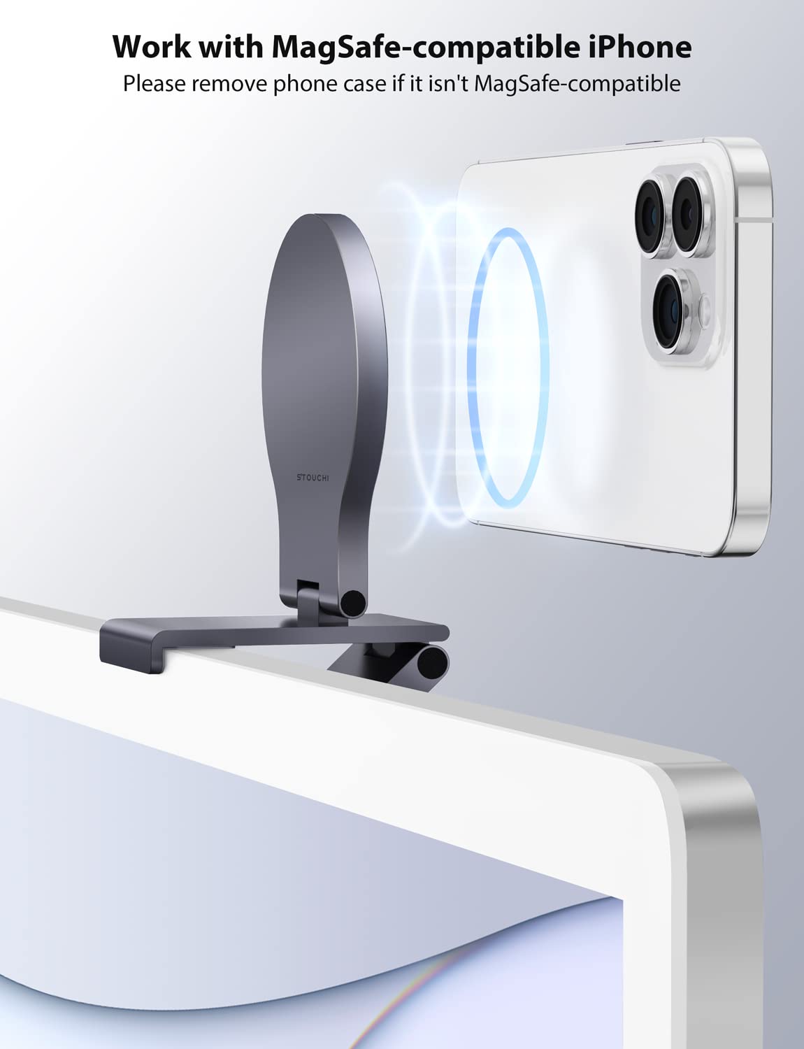 Stouchi Continuity Camera Mount For Desktop Monitor, Imac Compatible Iphone Webcam Mount With Mag-Safe For Mac Desktops And Disp