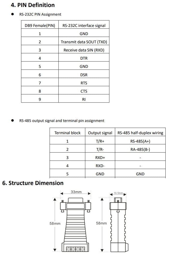 Utek Ut-2211 Port-Powered Rs-232 To Rs-485 Mini-Size 600W Surging Protetion