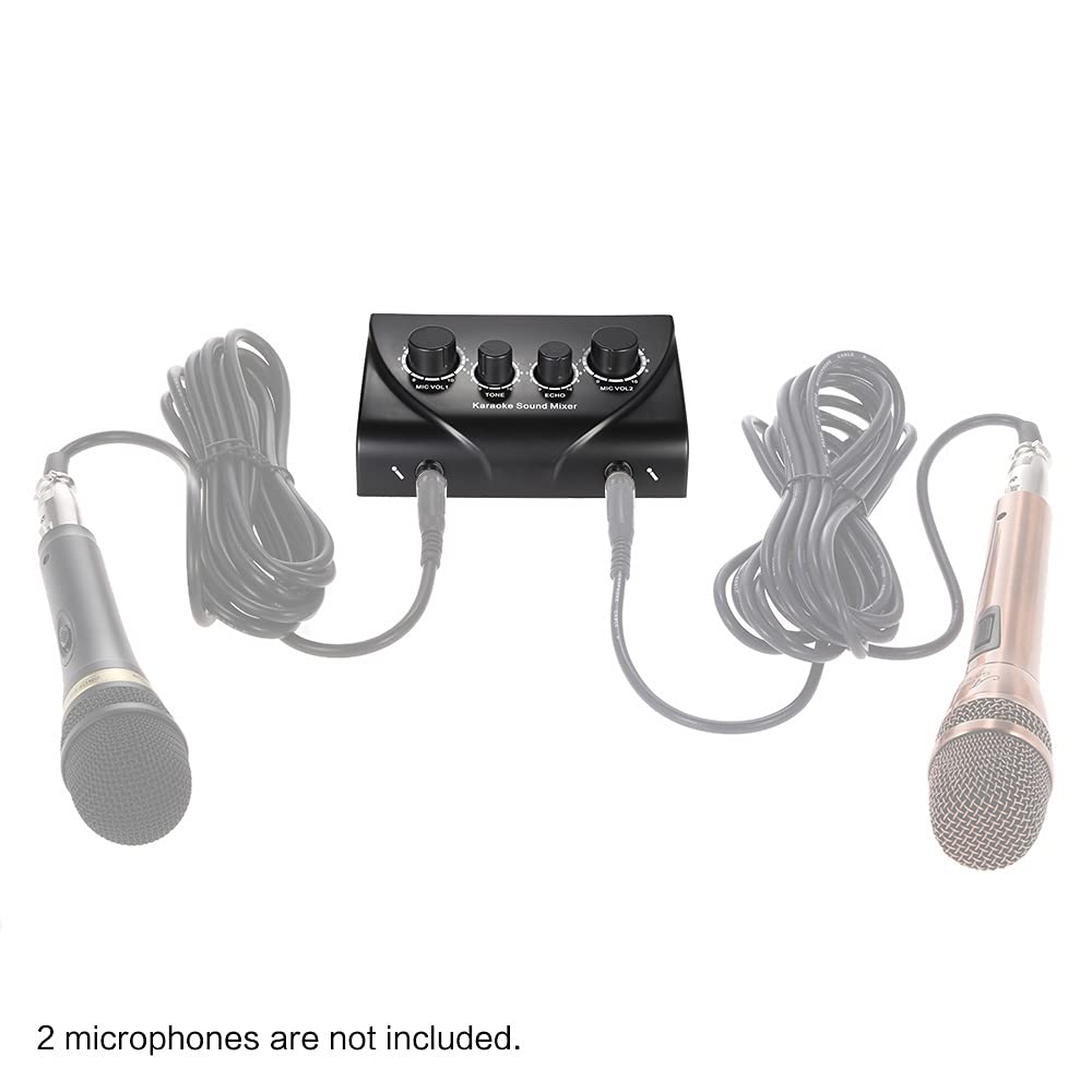 Btuty Karaoke Sound Mixer Dual Mic Inputs Audio Mixer Headphone Amplifier 2 Channel Mixer With Cable N 1 Black Color