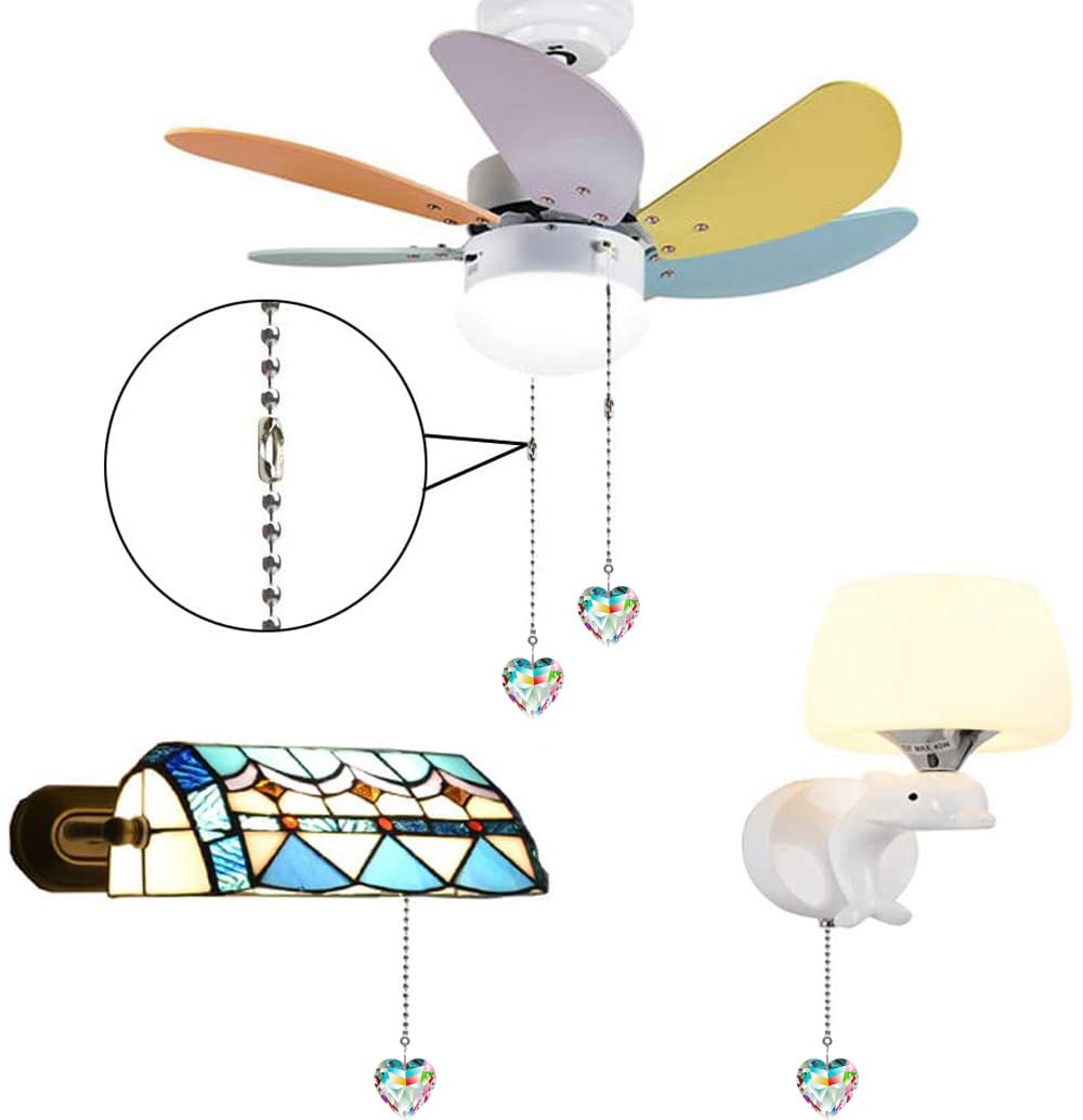 Hyamass 2Pcs Crystal Heart Prisms Pendant Ceiling Fan Pull Chain Extender With Ball Chain Connector (Ab Color)