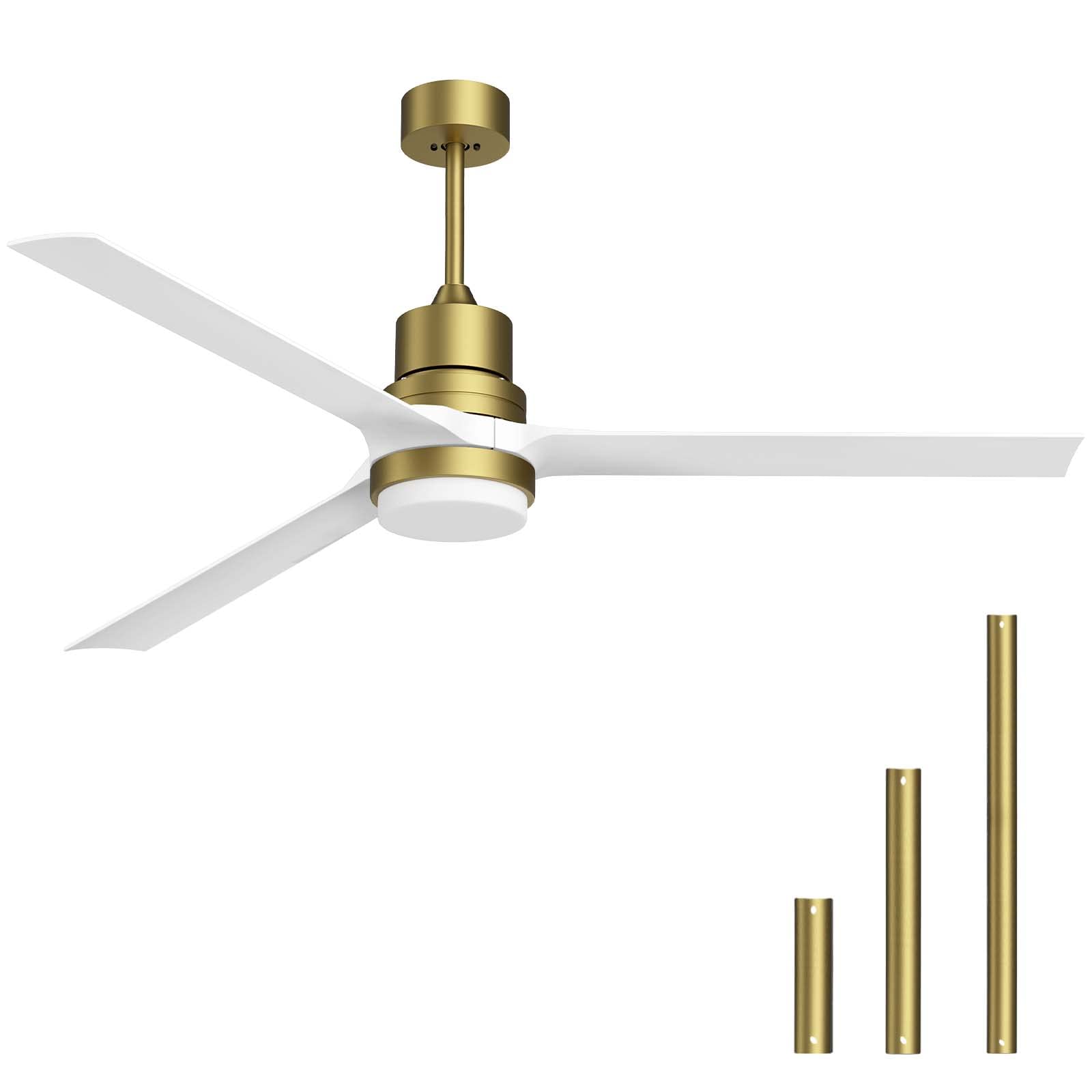 Biukis Ceiling Fans with Lights 60-in White Ceiling Fan with Dimmable LED Light Kit Remote Control Modern Blades Reversible DC M