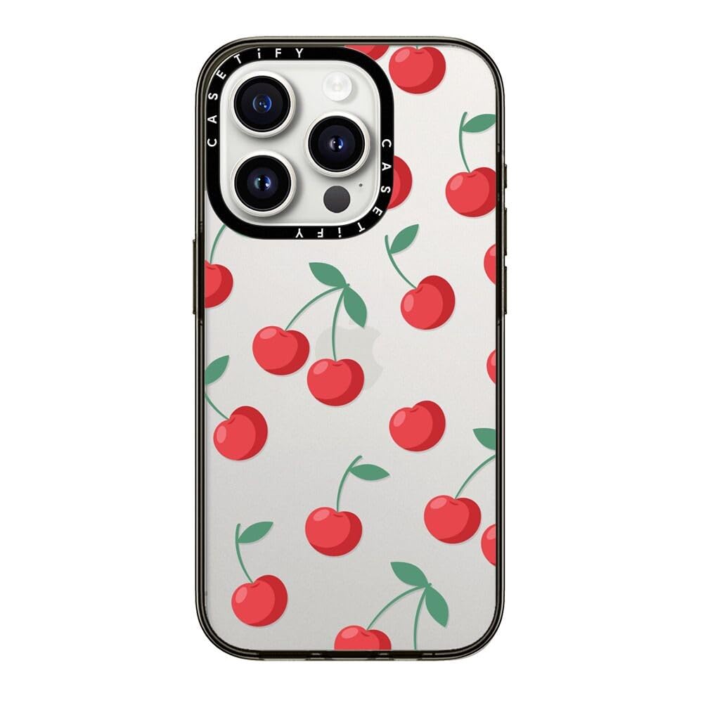 Casetify Compact Iphone 15 Pro Case [2X Military Grade Drop Tested / 4Ft Drop Protection]   Cherries   Clear Black