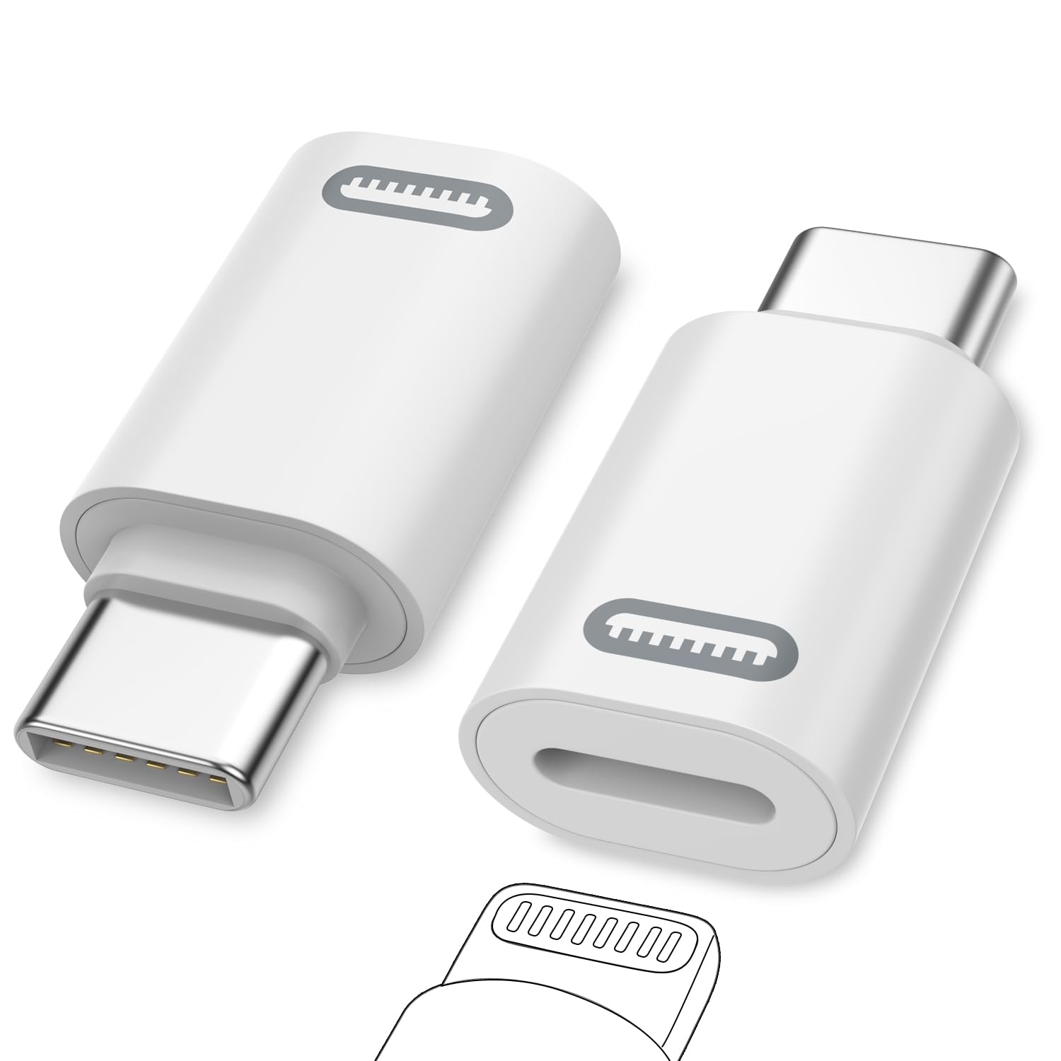 MoKo Lightning Female to USB C Male Adapter, 2Pack USB C to Lightning Adapter for iPhone 15/16 Pro/16 Pro Max/Plus,Galaxy S24, iPad Pro/Air,for Fast Charging/Data Transfer, Not for Audio/OTG, White PD