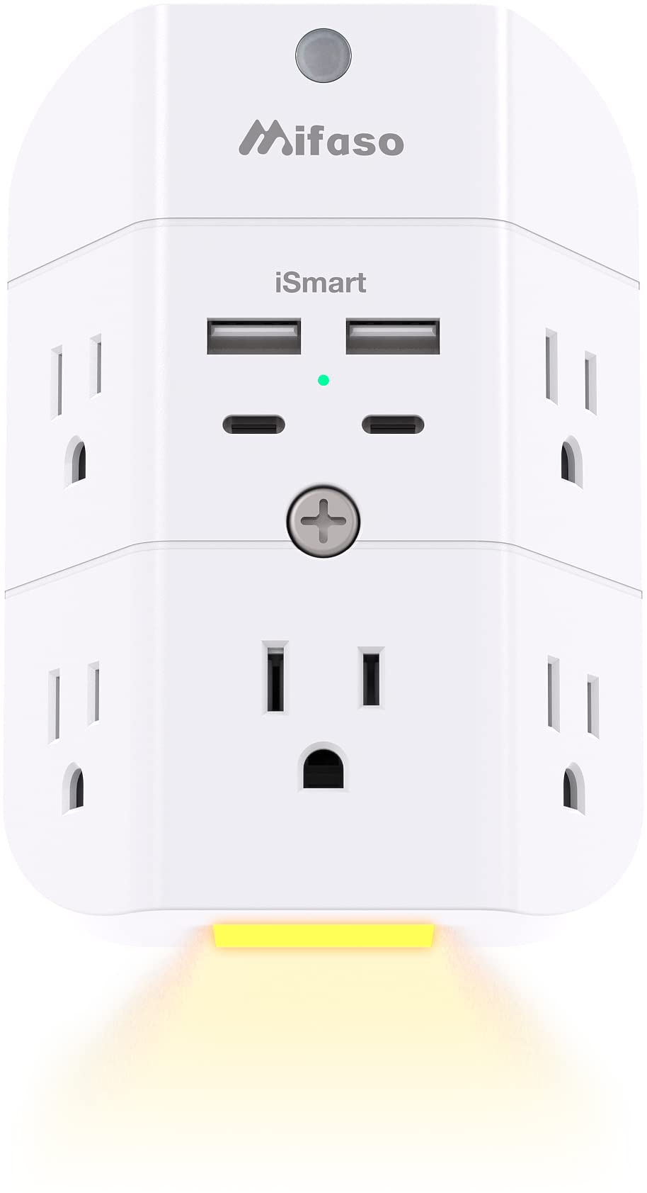 Surge Protector Outlet Extender   With Night Light, 5 Outlet Splitter And 4 Usb Ports (2 Usb C Charger), Multi Plug Outlet For Home, Dorm Room Essentials