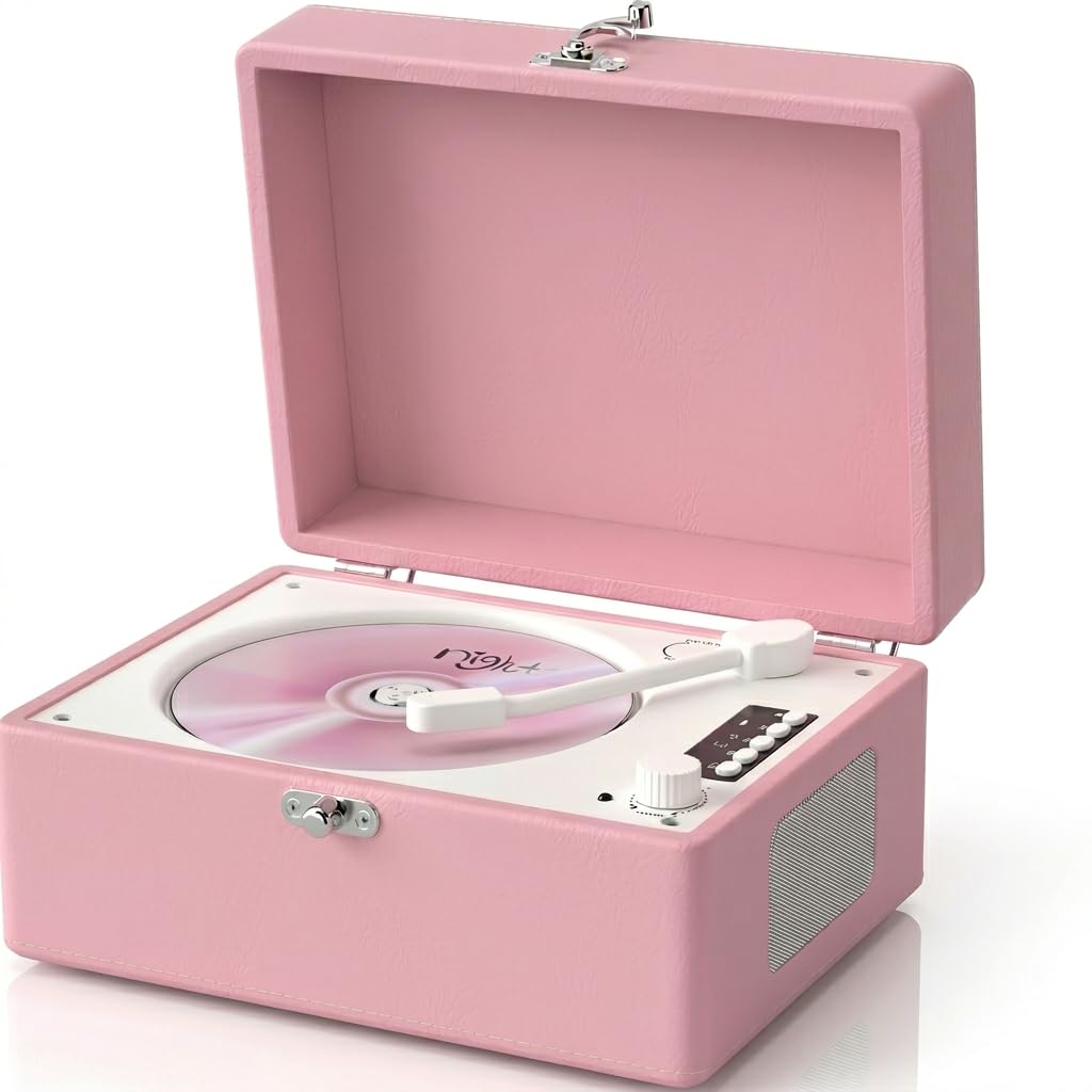 CD Player with Stereo Speakers, Wireless Bluetooth Input/Output Transmission, Rechargeable Battery, USB Retro CD Player Desktop