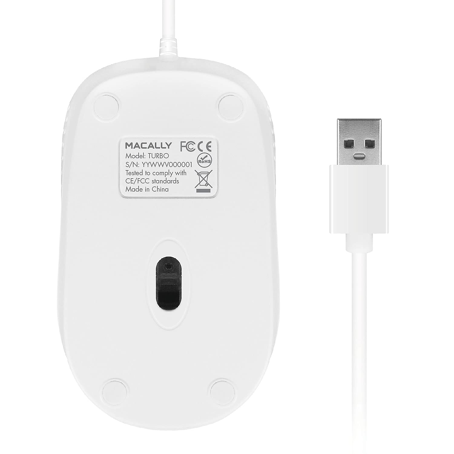 Macally Usb Wired Mouse With 3 Button, Scroll Wheel, & 5 Foot Long Cord, Usb Mouse For Laptop And Desktop, Computer Mouse Wired