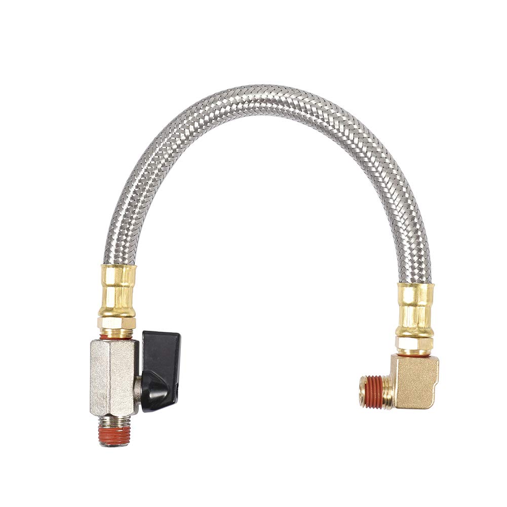 Kbrotech Extended Tank Drain Valve Assembly Kit Flexible Braided Steel Tube 10 Inch 1/4 Inch Npt Pipe Fitting For Air Compressor