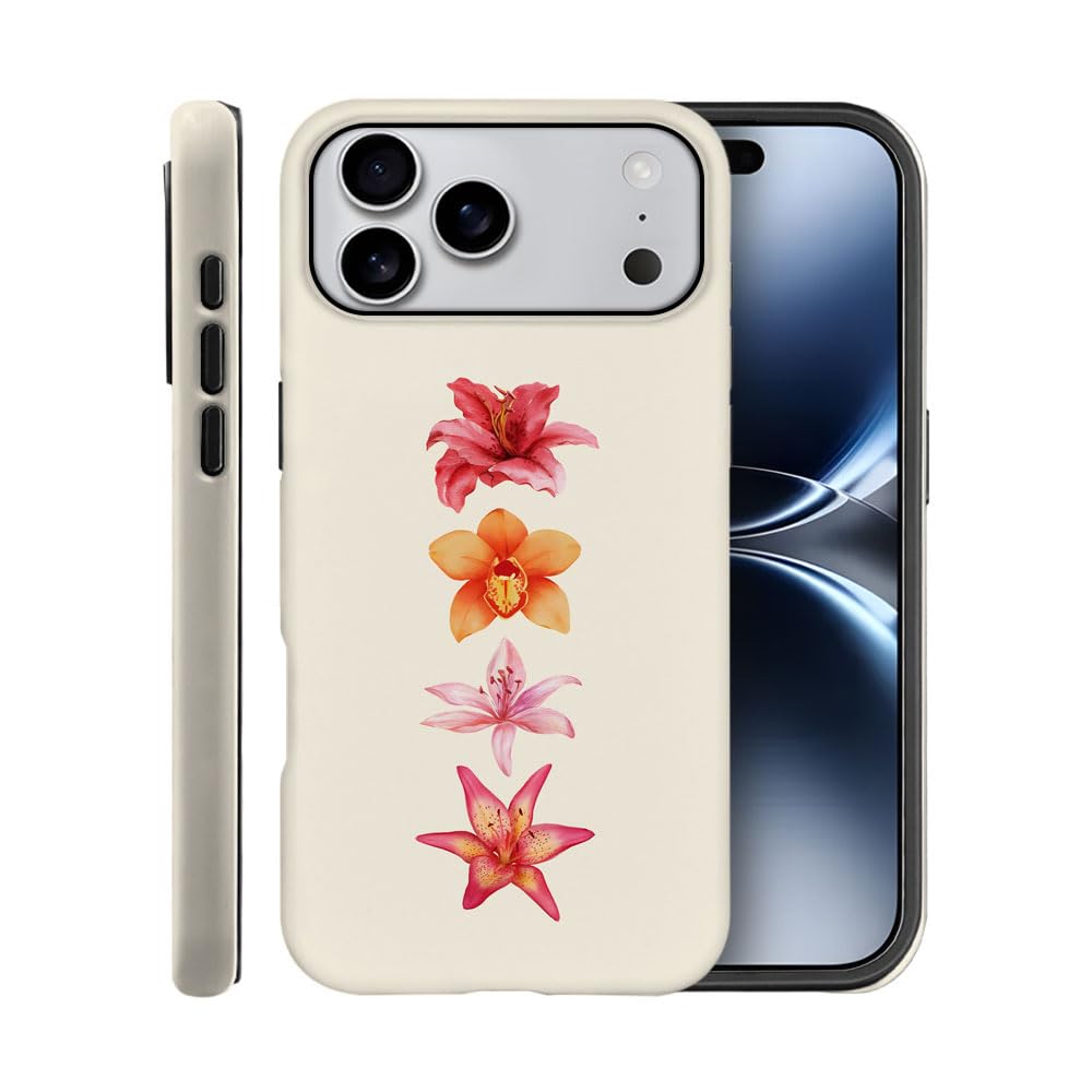 Case for iPhone 17 Pro Max,Fits Frosted Case Design for Girl Women,Floral Summer Orchids Lilies Minimalist