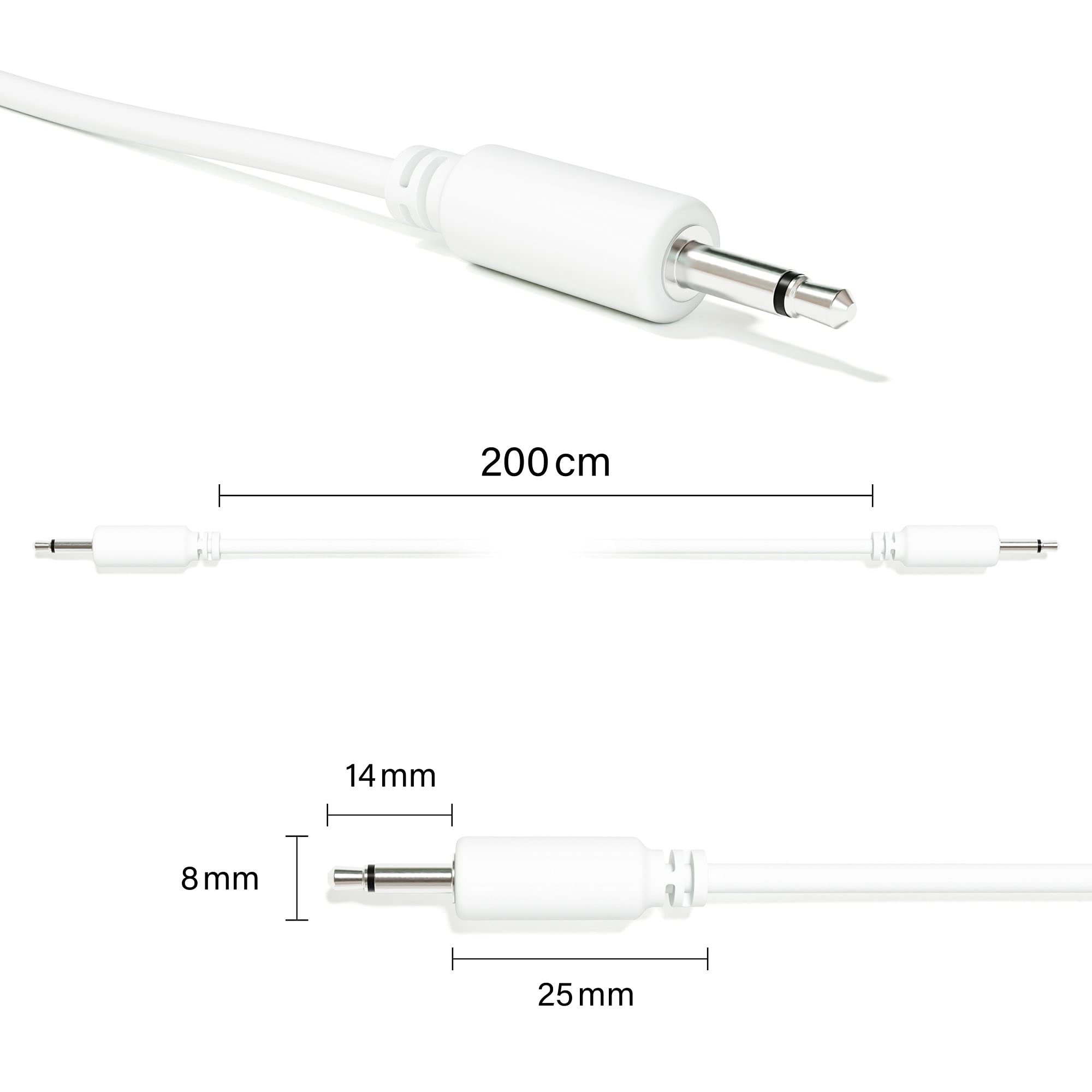 Excelvalley   5 Pack   Mono Modular Patch Cables   Ts 3.5Mm 1/8'' Eurorack Synthesizer [White   180 Cm   71'']
